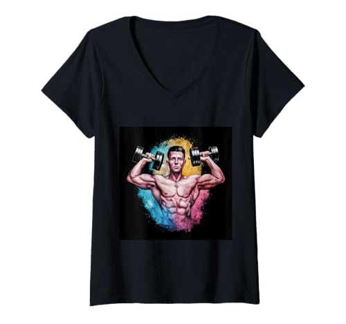 Damen Fitness Design Muskulöser Bodybuilder Mann T-Shirt mit V-Ausschnitt Damen Fitness Design Muskulöser Bodybuilder Mann T-Shirt mit V-Ausschnitt von !!!Yeah Fitness Designz