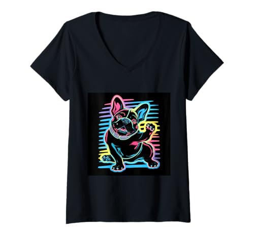 Damen Magische französische Bulldogge T-Shirt mit V-Ausschnitt Damen Magische französische Bulldogge T-Shirt mit V-Ausschnitt von !!!Yeah Französische Bulldogge Designz