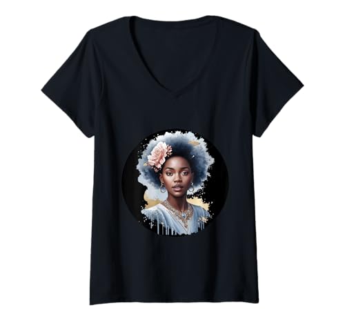 Damen Wunderschöne Schwarze Frau T-Shirt mit V-Ausschnitt Damen Wunderschöne Schwarze Frau T-Shirt mit V-Ausschnitt von !!!Yeah Frauen Designz