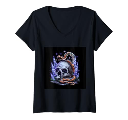 Damen Totenkopf mit Schlange für Emos und Gothics T-Shirt mit V-Ausschnitt Damen Totenkopf mit Schlange für Emos und Gothics T-Shirt mit V-Ausschnitt von !!!Yeah Gothic Designz