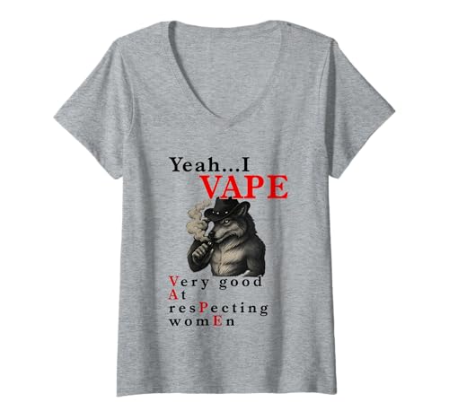 Damen Yeah I Vape Very Good at Respecting Women Wolf Zigaretten T-Shirt mit V-Ausschnitt Damen Yeah I Vape Very Good at Respecting Women Wolf Zigaretten T-Shirt mit V-Ausschnitt von Yeah I Vape Very Good At Respecting Women Tees
