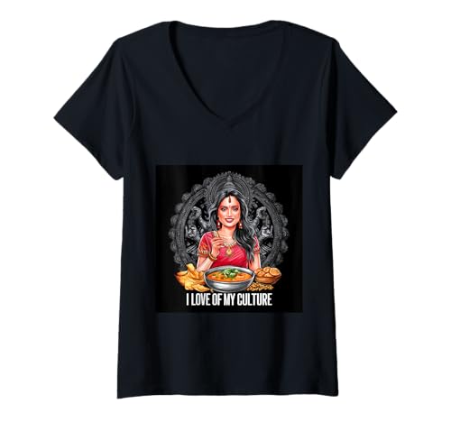 Damen Indische Kultur Motiv mit Spruch für stolze Indien Fans T-Shirt mit V-Ausschnitt Damen Indische Kultur Motiv mit Spruch für stolze Indien Fans T-Shirt mit V-Ausschnitt von !!!Yeah Indien Designz