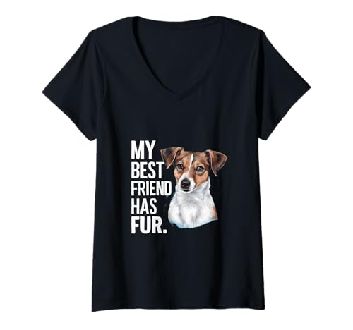 Damen Jack Russel Terrier mit Spruch My Best Friend Has fur T-Shirt mit V-Ausschnitt von !!!Yeah Jack Russel Terrier Designz