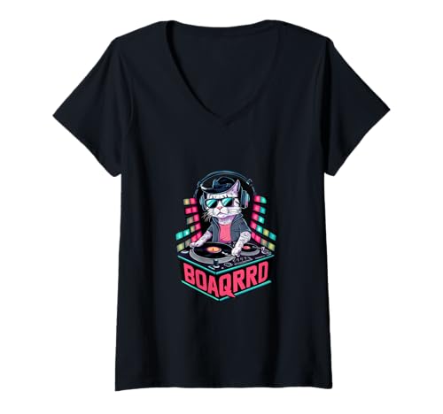 Damen Katze als Musik DJ für Party Fans T-Shirt mit V-Ausschnitt Damen Katze als Musik DJ für Party Fans T-Shirt mit V-Ausschnitt von !!!Yeah Katze Designz