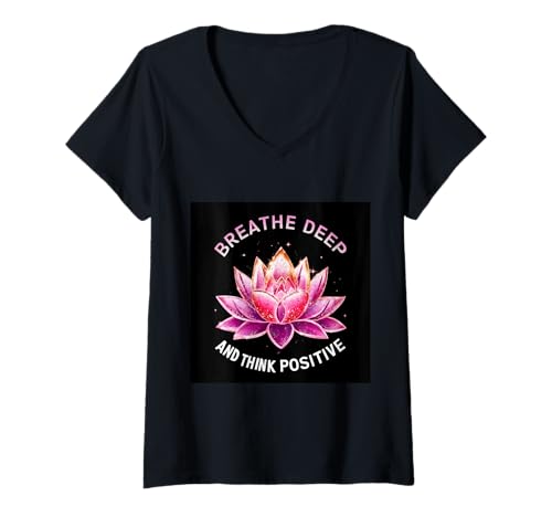 Damen Magischem Lotus mit motivierenden Spruch T-Shirt mit V-Ausschnitt Damen Magischem Lotus mit motivierenden Spruch T-Shirt mit V-Ausschnitt von !!!Yeah Lotus Designz