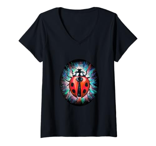 Damen Niedlicher magischer Marienkäfer T-Shirt mit V-Ausschnitt von !!!Yeah Marienkäfer Designz