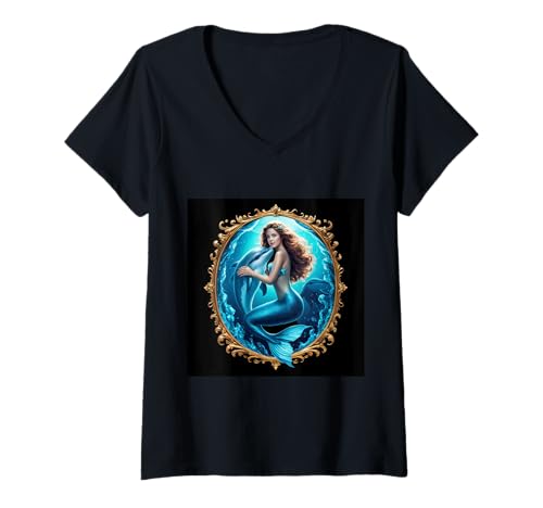 Damen Meerjungfrau mit Delfin T-Shirt mit V-Ausschnitt Damen Meerjungfrau mit Delfin T-Shirt mit V-Ausschnitt von !!!Yeah Meerjungfrau Designz