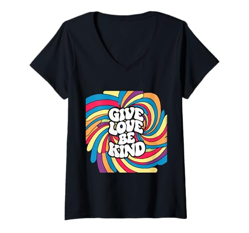 Damen Positives Mindset Spruch Give love be kind T-Shirt mit V-Ausschnitt von !!!Yeah Mindset Designz