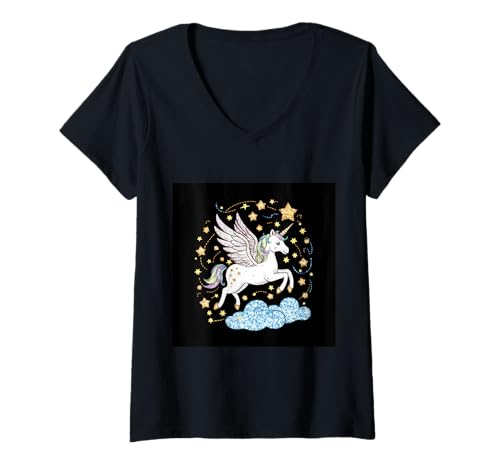 Damen Fliegender Pegasus mit Sternen T-Shirt mit V-Ausschnitt Damen Fliegender Pegasus mit Sternen T-Shirt mit V-Ausschnitt von !!!Yeah Pegasus Designz