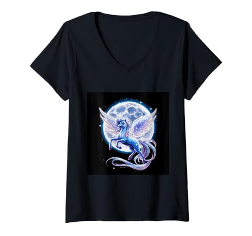 Damen Imposanter Pegasus und Vollmund T-Shirt mit V-Ausschnitt Damen Imposanter Pegasus und Vollmund T-Shirt mit V-Ausschnitt von !!!Yeah Pegasus Designz