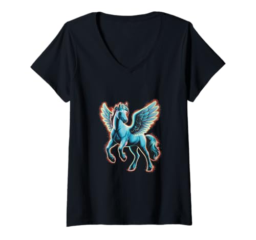 Damen Majestätischer Pegasus T-Shirt mit V-Ausschnitt von !!!Yeah Pegasus Designz