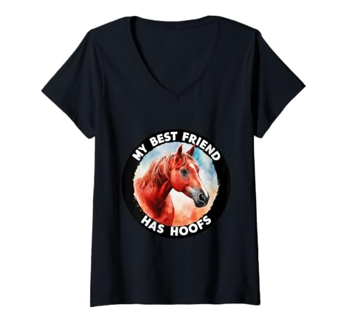 Damen Pferd mit Spruch My Best Friend Has Hoofs T-Shirt mit V-Ausschnitt Damen Pferd mit Spruch My Best Friend Has Hoofs T-Shirt mit V-Ausschnitt von !!!Yeah Pferd Designz