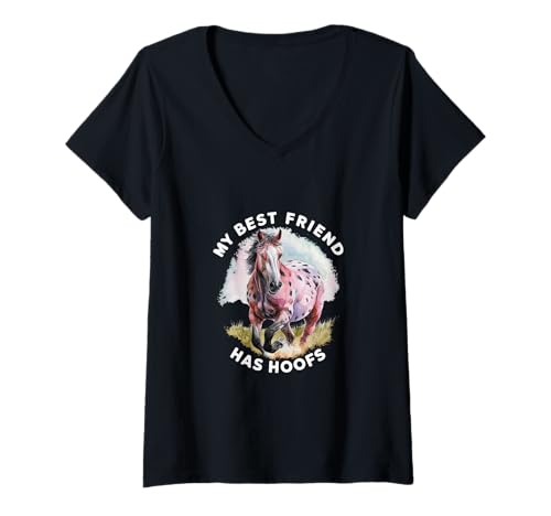 Damen Pferd mit Spruch My Best Friend Has Hoofs T-Shirt mit V-Ausschnitt Damen Pferd mit Spruch My Best Friend Has Hoofs T-Shirt mit V-Ausschnitt von !!!Yeah Pferd Designz