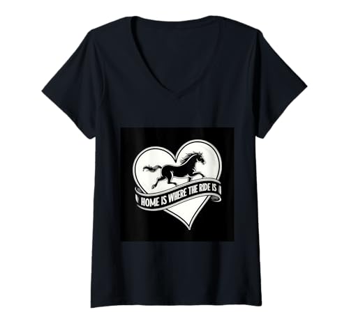 Damen Vintage Pferd mit Spruch Home is where the ride is T-Shirt mit V-Ausschnitt Damen Vintage Pferd mit Spruch Home is where the ride is T-Shirt mit V-Ausschnitt von !!!Yeah Pferd Designz