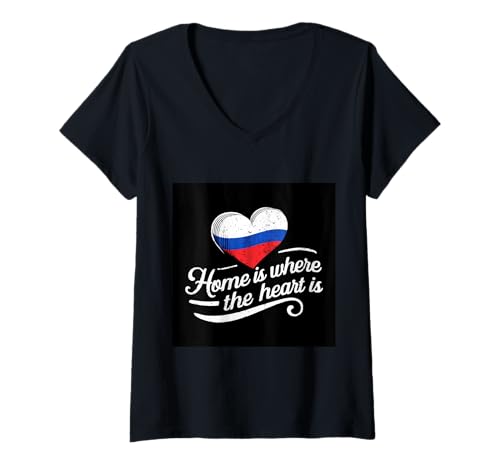 Damen Russland Flagge im Herz Vintage Stil T-Shirt mit V-Ausschnitt von !!!Yeah Russland Designz