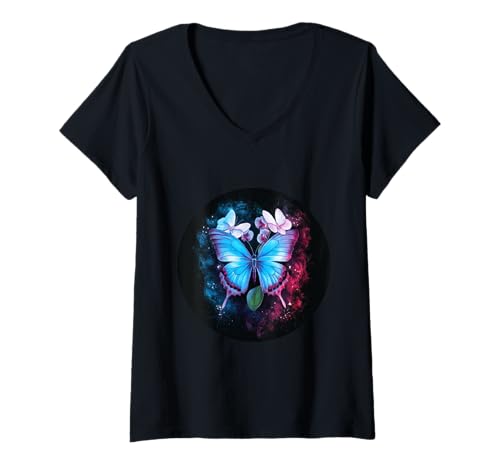 Damen Romantischer Schmetterling mit Orchidee T-Shirt mit V-Ausschnitt Damen Romantischer Schmetterling mit Orchidee T-Shirt mit V-Ausschnitt von !!!Yeah Schmetterling Designz