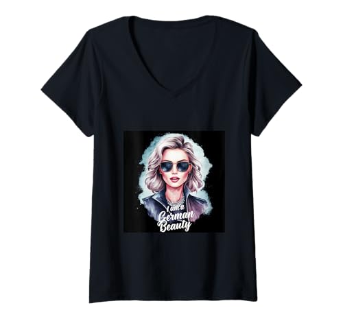 Damen Stolze deutsche Frau mit Spruch T-Shirt mit V-Ausschnitt von !!!Yeah Stolz Designz