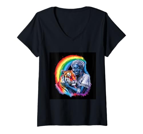 Damen Frau mit Tiger T-Shirt mit V-Ausschnitt von !!!Yeah Tiger Designz