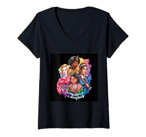 Damen Eine Menschheit Sharing Culture is Sharing Beauty T-Shirt mit V-Ausschnitt von !!!Yeah Toleranz Designz