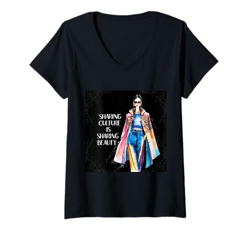 Damen Motiv für Toleranz Spruch Sharing Culture is Sharing Beauty T-Shirt mit V-Ausschnitt Damen Motiv für Toleranz Spruch Sharing Culture is Sharing Beauty T-Shirt mit V-Ausschnitt von !!!Yeah Toleranz Designz