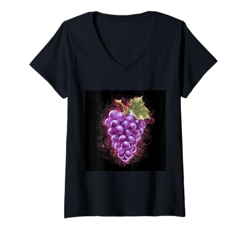 Damen Magische Rote Weintrauben mit Wasserbarben T-Shirt mit V-Ausschnitt Damen Magische Rote Weintrauben mit Wasserbarben T-Shirt mit V-Ausschnitt von !!!Yeah Weintrauben Designz
