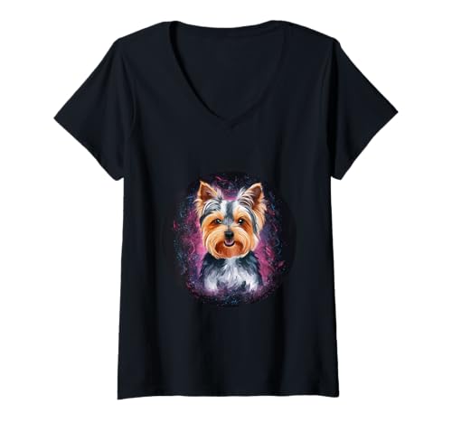 Damen Yorkshire Terrier in Wasserfarben T-Shirt mit V-Ausschnitt Damen Yorkshire Terrier in Wasserfarben T-Shirt mit V-Ausschnitt von !!!Yeah Yorkshire Terrier Designz