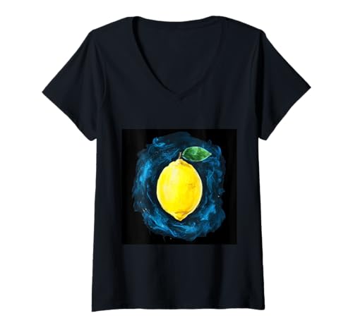 Damen Zitrone in starken Wasserfarben T-Shirt mit V-Ausschnitt Damen Zitrone in starken Wasserfarben T-Shirt mit V-Ausschnitt von !!!Yeah Zitrone Designz