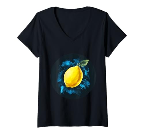 Damen Zitrone in starken Wasserfarben T-Shirt mit V-Ausschnitt Damen Zitrone in starken Wasserfarben T-Shirt mit V-Ausschnitt von !!!Yeah Zitrone Designz