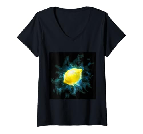 Damen Zitrone in starken Wasserfarben T-Shirt mit V-Ausschnitt Damen Zitrone in starken Wasserfarben T-Shirt mit V-Ausschnitt von !!!Yeah Zitrone Designz