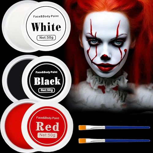 150g Halloween Schminke Schwarz Weiß,Weiße Schminke Halloween,Karnevalsschminke Bodypainting Farben,Schwarz Weiß Gesicht Farbe Malerei,Halloween Spezialeffekt Make Up Set von YeahBoom