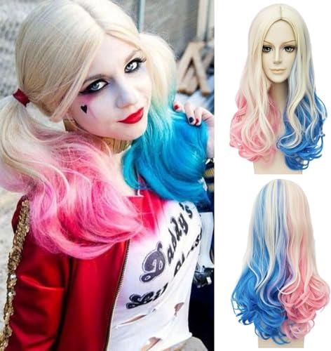 Quinn Perücke Damen,Quinn Cosplay Perücke,Bösewicht Perücken,Blond Blau Rosa Perücken für Karneval Halloween Fasching Kostüme Party von YeahBoom