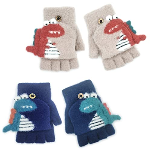 YeahBoom 2 Paar 3D Kinderhandschuhe Winter,Fäustlinge mit Knopf Klappe,Kinderhandschuhe Elastische,Winter warme Strickhandschuhe,Fingerhandschuh,Winterhandschuhe,3-8 Jahre alt Jungen Mädchen… von YeahBoom