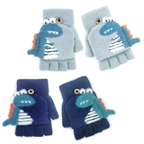 YeahBoom 2 Paar 3D Kinderhandschuhe Winter,Fäustlinge mit Knopf Klappe,Kinderhandschuhe Elastische,Winter warme Strickhandschuhe,Fingerhandschuh,Winterhandschuhe,3-8 Jahre alt Jungen Mädchen… von YeahBoom