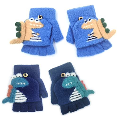 YeahBoom 2 Paar 3D Kinderhandschuhe Winter,Fäustlinge mit Knopf Klappe,Kinderhandschuhe Elastische,Winter warme Strickhandschuhe,Fingerhandschuh,Winterhandschuhe,3-8 Jahre alt Jungen Mädchen… von YeahBoom