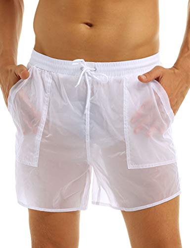 Yeahdor Herren Badeshorts Kurze Hose Boxershorts mit Kordelzug Atmungsaktive Bikini Slip Badehose Unterwäsche Schwimmen Surfen B Weiß B 3XL von Yeahdor