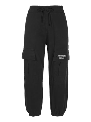 Yeahdor Cargo Hose Mädchen Loose Fit Hosen mit Kordelzug Hip Hop Jazz Tanzhose Sporthose für Freizeit Fitness Streetwear A Schwarz 134-140 von Yeahdor