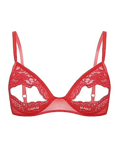 Yeahdor Damen BH Spitze Offene Brust Brustfrei Transparent Bra Hebe Bralette Verführerisch Unterhemd Dessous Unterwäsche Aa Rot XXL von Yeahdor