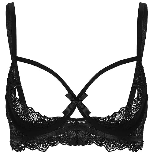 Yeahdor Damen BH Spitze Offene Brust Brustfrei Transparent Bra Hebe Bralette Verführerisch Unterhemd Dessous Unterwäsche C Open Cup S von Yeahdor