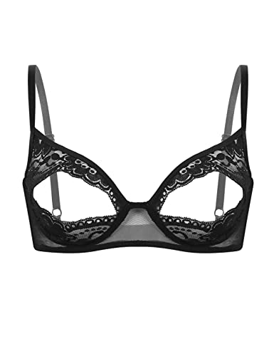 Yeahdor Damen BH Spitze Offene Brust Brustfrei Transparent Bra Hebe Bralette Verführerisch Unterhemd Dessous Unterwäsche A Brustfrei M von Yeahdor