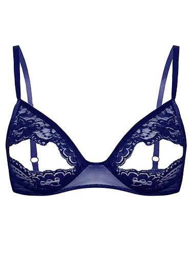 Yeahdor Damen BH Spitze Offene Brust Brustfrei Transparent Bra Hebe Bralette Verführerisch Unterhemd Dessous Unterwäsche A Marine blau L von Yeahdor