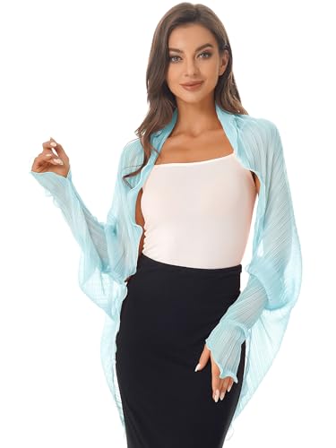 Yeahdor Damen Bolerojacke Festlich Chiffon Jacke Transparent Bolero Cardigan Blazer Hochzeit Abendkleid Elegante Zum Kleid Hellblau H Einheitsgröße von Yeahdor