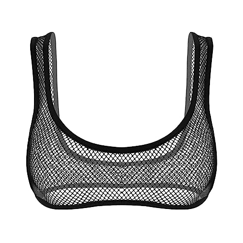 Yeahdor Damen Bra Transparent Netz BH Fischnetz Oberteil Erotisch Bra Weste Dessous Crop Top Mesh Shirt Unterwäsche E Schwarz Einheitsgröße von Yeahdor