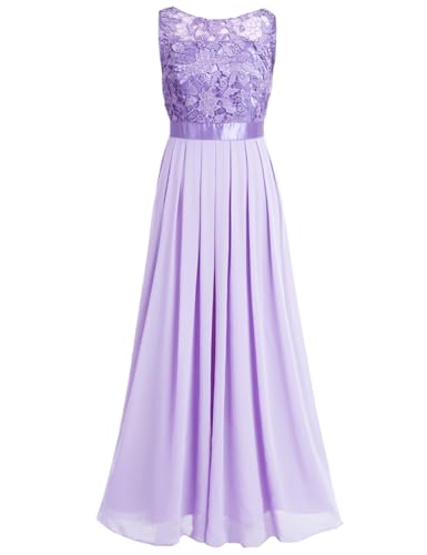Yeahdor Damen Festlich Kleid Elegant Ärmellos Chiffon Kleid mit Blumenspitze Abendkleid Hochzeitskleid Brautkleider Party A Lavendel 40 von Yeahdor