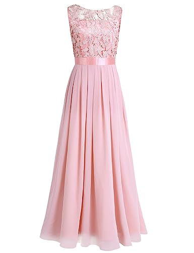 Yeahdor Damen Festlich Kleid Elegant Ärmellos Chiffon Kleid mit Blumenspitze Abendkleid Hochzeitskleid Brautkleider Party B Perlrosa 34 von Yeahdor