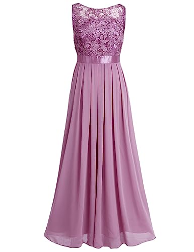 Yeahdor Damen Festlich Kleid Elegant Ärmellos Chiffon Kleid mit Blumenspitze Abendkleid Hochzeitskleid Brautkleider Party C Pflaume 34 von Yeahdor