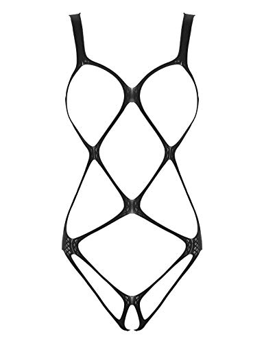 Yeahdor Damen Fischnetz Body Ouvert Netz Bodysuit Ausgehöhlte Stringbody Körper Harness Bodystocking Dessous Reizwäsche Schwarz Einheitsgröße von Yeahdor