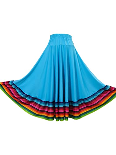 Yeahdor Damen Flamenco Rock Langer Tanzrock Mit Streifen Gefaltet Maxirock Swingrock Latein Modern Jazz Dancewear B Himmel Blau 75cm L von Yeahdor