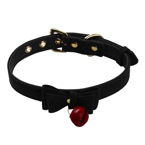 Yeahdor Damen Halsband mit Glöckchen Tier Kostüm Zubehör Mädchen Choker Kragen Verstellbare Leder Gürtel Party Cosplay Schwarz Einheitsgröße von Yeahdor