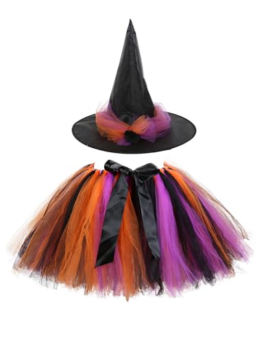 Yeahdor Damen Hexenkostüm Kurz Hexenrock Mit Hexenhut Bunte Regenbogen Tutu Rock Halloween Party Cosplay Karneval Verkleidung Aa Typ C Einheitsgröße von Yeahdor