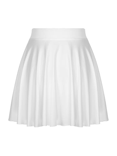 Yeahdor Damen Minirock Kurz Elastische Bund Faltenrock Atmungsaktiv Rüschenrock Stretch A-Linie Rock GOGO Clubwear Freizeit A Weiß Einheitsgröße von Yeahdor